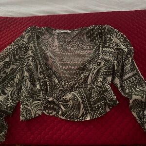 Zara Olive Green and White Patterned Blouse super cute